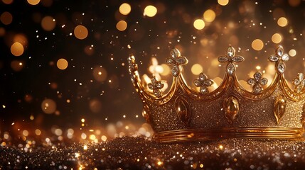 Elegant Gold Crown Adorned with Sparkling Diamonds Set Against a Rich Black Background Exuding Luxury