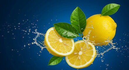 A fresh lemon placed on a blue background, highlighting its vibrant yellow color against the cool, contrasting blue, creating a refreshing and bold visual