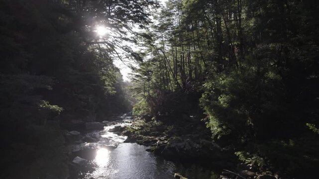 Im&aacute;genes a&eacute;reas tomadas con dron de Rio en cascadas de los Alpes, Comuna de Melipeuco  Region de la Araucan&iacute;a  