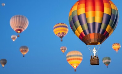 Naklejka premium Colorful hot air balloon isolated on blue background balloon background balloon background party holiday celebration decoration