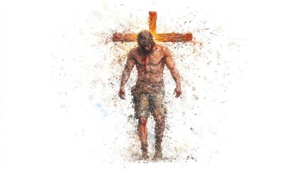 Jesus Bearing His Cross: A Digital Watercolor Painting Illustration