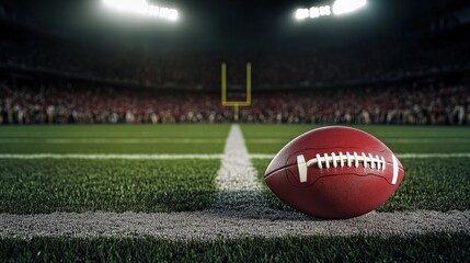 Red Football On Green Field Under Bright Stadium Lights