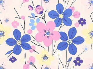 Artistic illustration. Seamless abstraction of flowers in simple style