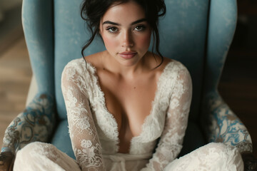 Fototapeta premium Elegant Woman in Lace Dress