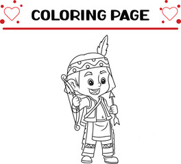 indian boy is holding arrow aim animals coloring page for kids