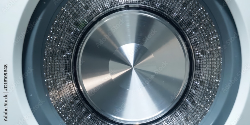 Poster Close-up view of a circular metallic device with a textured, luminous outer ring, showcasing intricate details and reflective surfaces.