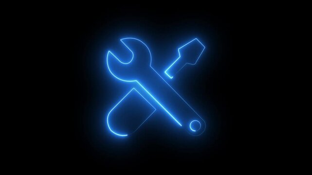 Glowing neon line setting icon with spinning gears icon animated. Technology setting icon concept. Settings Gear Icons - A Vibrant Array for UI Design. Spinning gears, glowing neon setting icon. 