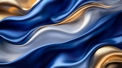 Abstract Blue and Gold Metallic Waves with Smooth Flowing Texture