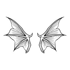 a black and white drawing of a devil wings illustration