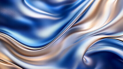 Abstract Blue and Gold Metallic Waves with Smooth Flowing Texture