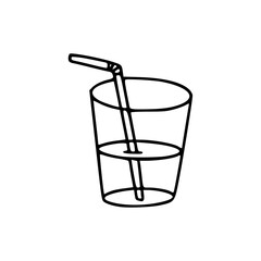 a line art drawing of a glass of water with straw