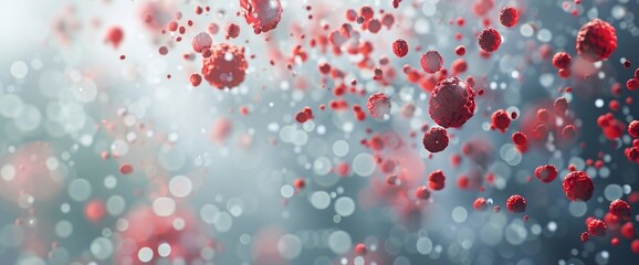 Microscopic view of red cells floating in a hazy, light blue background.  The image evokes a sense of mystery and scientific exploration.