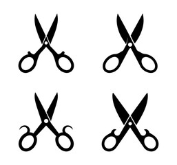 set of scissors object black silhouette isolated white background