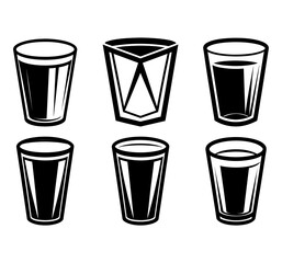 Set of Glass of water silhouette vector illustration