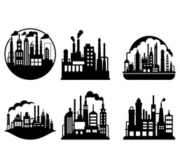 
Industrial landscape vector black line illustration isolated white