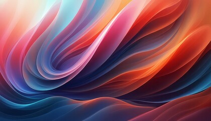 Fototapeta premium This stunning abstract image showcases flowing waves of vibrant colors, blending seamlessly from deep blues to fiery reds and soft pinks. The dynamic movement and rich hues create an enchanting