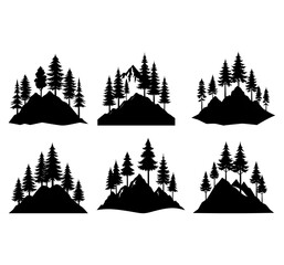 Fototapeta premium Tree silhouette background with tall and small trees. Forest silhouette illustration.
