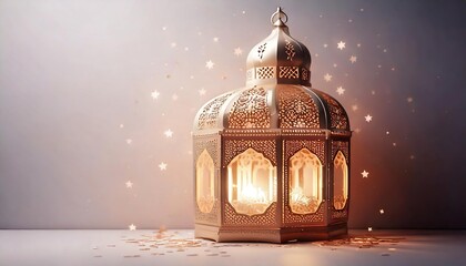 Elegant ramadan kareem lantern, mosque and ornament islamic with white background text copy space