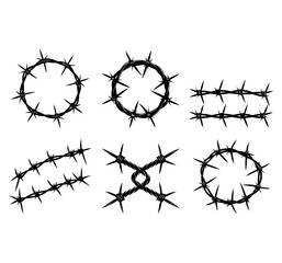 Barbed wire pattern collection vector set drawing on a  white background