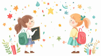 Obraz premium Happy Teachers Day: Teacher and Student Girl with Bag and Books