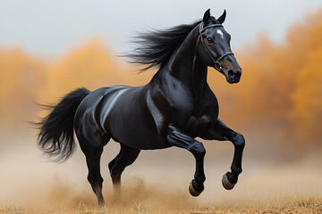 Obraz premium horse running in the sunset (golden hour) 
