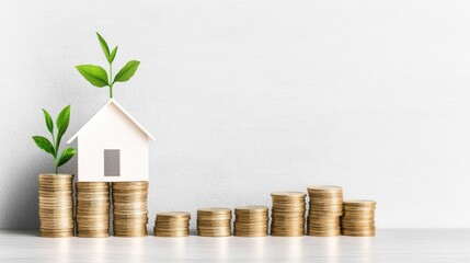 Growing Investment and Financial Success Represented by a House and Stack of Coins