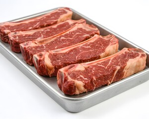 Fototapeta premium Raw Short Ribs Steak Meat on Tray, Beef Food Image