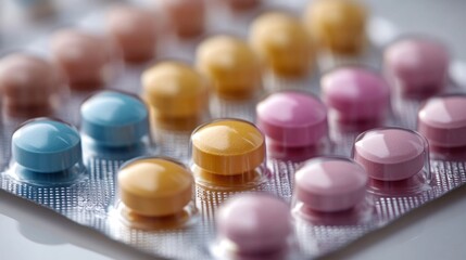 Close-up of Colorful Pills in Blister Pack