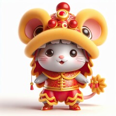 Fototapeta premium Adorable Mouse Lion Dance Costume, Chinese New Year Celebration