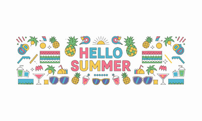 Vector illustrations summer banner colorful icons, easily editable.