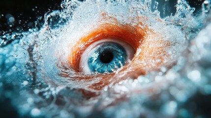 This dynamic image features an eye within a swirl of water, conveying a blend of motion and emotion, capturing the essence of life's turbulence and beauty.