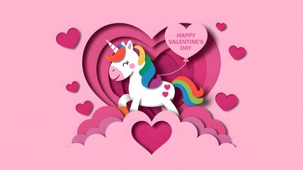 Valentine's Day Unicorn with Rainbow and Heart Design