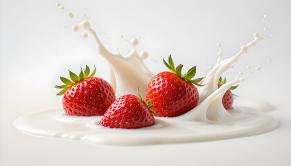 Strawberries Splashing in Milk - High-key photography