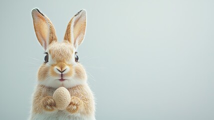 Obraz premium Small Hare Holding an Egg with a Sly Smile, Capturing a Charming and Playful Essence of Nature and Wildlife