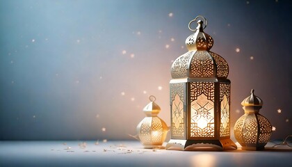 Elegant ramadan kareem lantern, mosque and ornament islamic with white background text copy space