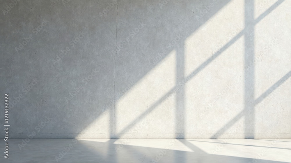 Poster sunlit minimalist interior room with concrete wall and floor featuring light and shadow patterns