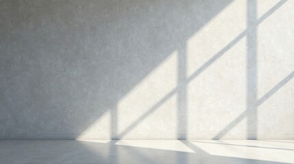 Obraz premium Sunlit Minimalist Interior Room with Concrete Wall and Floor Featuring Light and Shadow Patterns