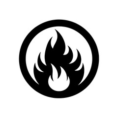 Fiery Circle: A bold, black-on-white graphic of a flame encircled within a solid black ring.  A powerful symbol of energy, passion, and intensity.