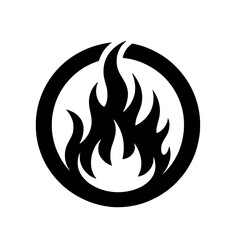 Fiery Circle: A minimalist black and white design of a stylized flame bursting from a circle, symbolizing passion, energy, and intensity.