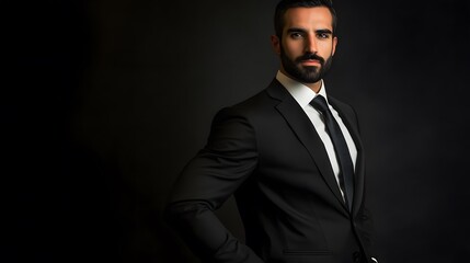 Fototapeta premium Portrait of Confident Man in Black Suit, Studio Shot