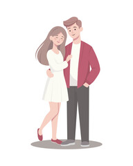 Guy hugs a girl. Vector color illustration on a white background.