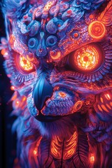 Naklejka premium Cybernetic creature with glowing eyes and intricate design.