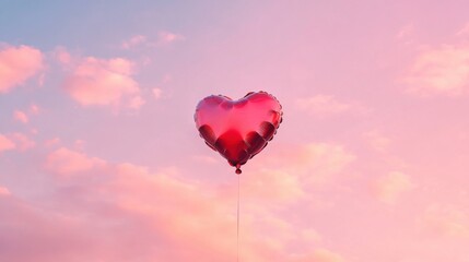 Obraz premium Red heart shaped balloon floating in the air against a blue sky background