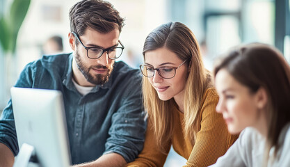 Fototapeta premium young professionals working on a laptop is perfect for marketing business consulting, project management, or startup development.