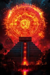 Fiery Mayan Pyramid and Celestial Calendar