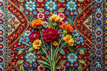 Monochrome Floral Portrait: Ajrakh & Block Print Batik Background