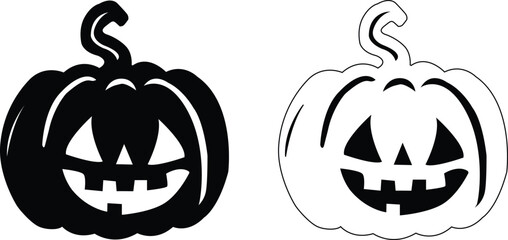 Halloween Pumpkins Silhouette, Scary Spooky Carving Pumpkins.