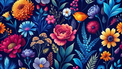 Moody Blue Floral Silhouette Pattern: Romantic Dark Background for Cosmetics & Wedding