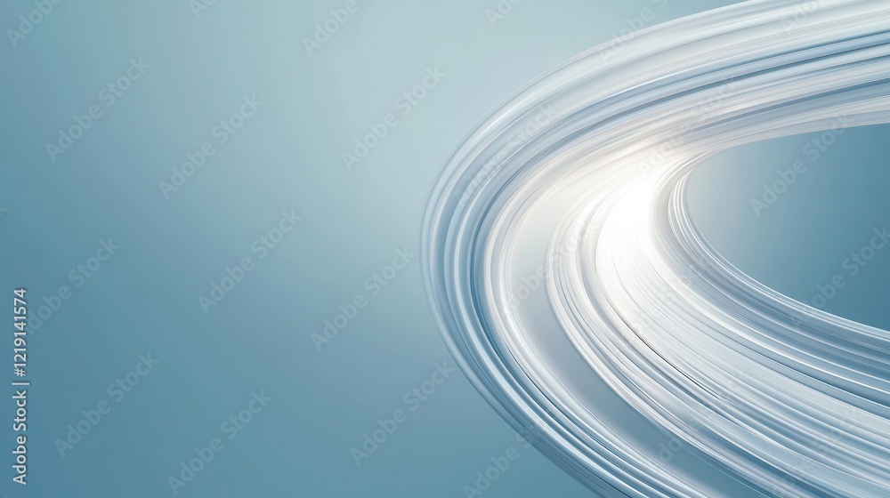 Poster circular lines converging at a focal point in soft blue background with dynamic motion effect
