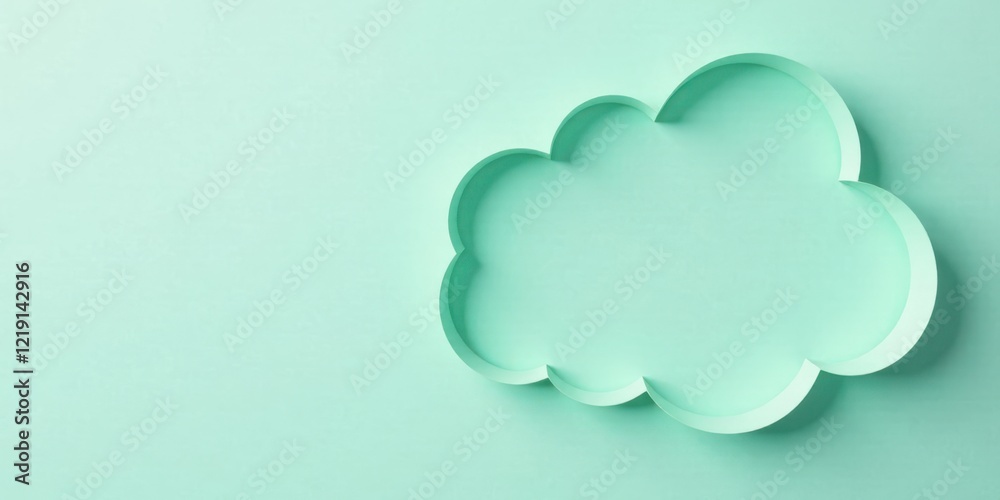 Poster abstract mint green paper cloud shape on pale background for design projects